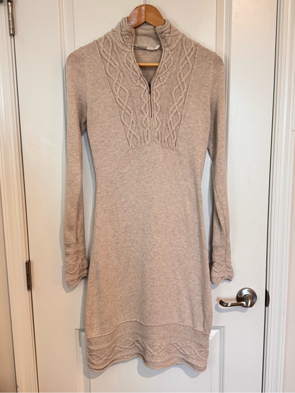 Athleta Sawtooth Cable Knit Mock Neck 1/4 Zip Sweater Dress Cotton Wool Size S